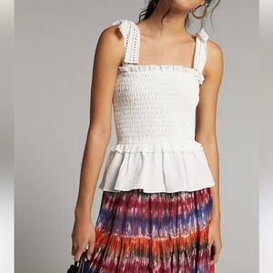 NWT Anthropologie Eri + Ali White Smocked Peplum Tank Top size large